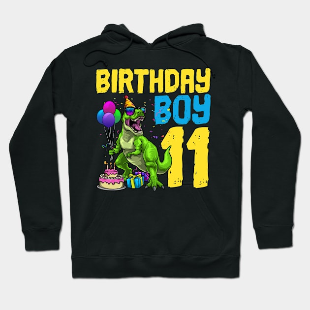 11th Birthday Dinosaur Birthday Boy Hoodie by KAWAIITEE